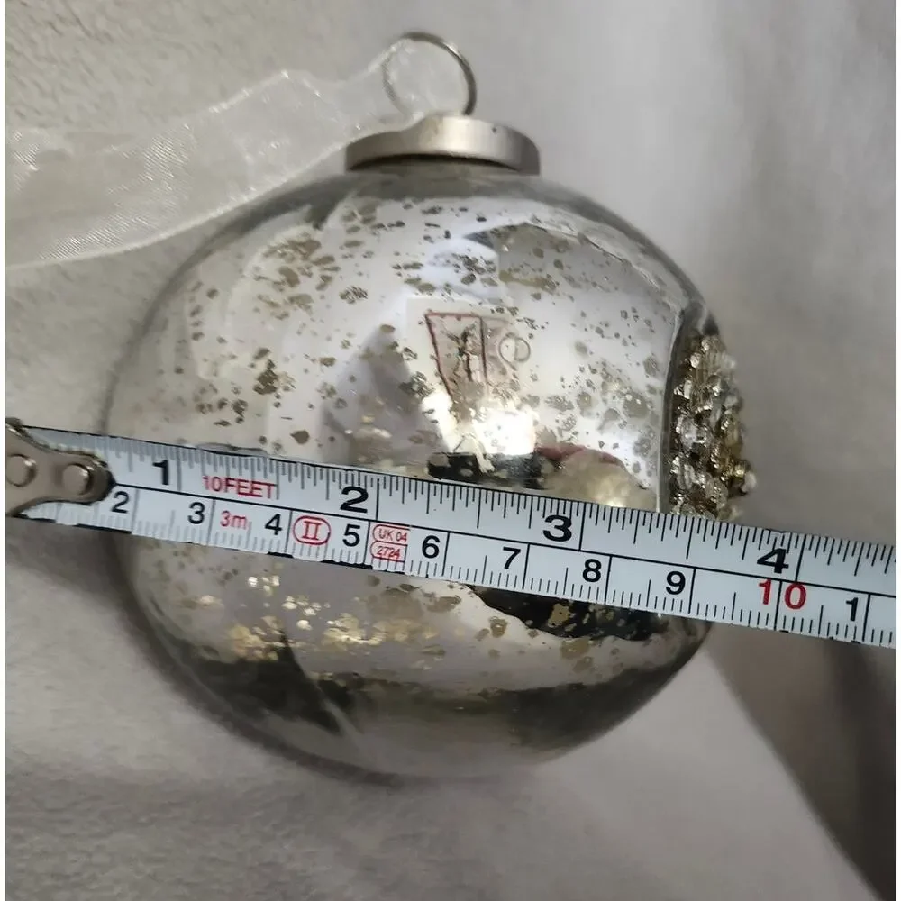 Vintage Large Pottery Barn Mercury Blown Glass Christmas Ornament Silver